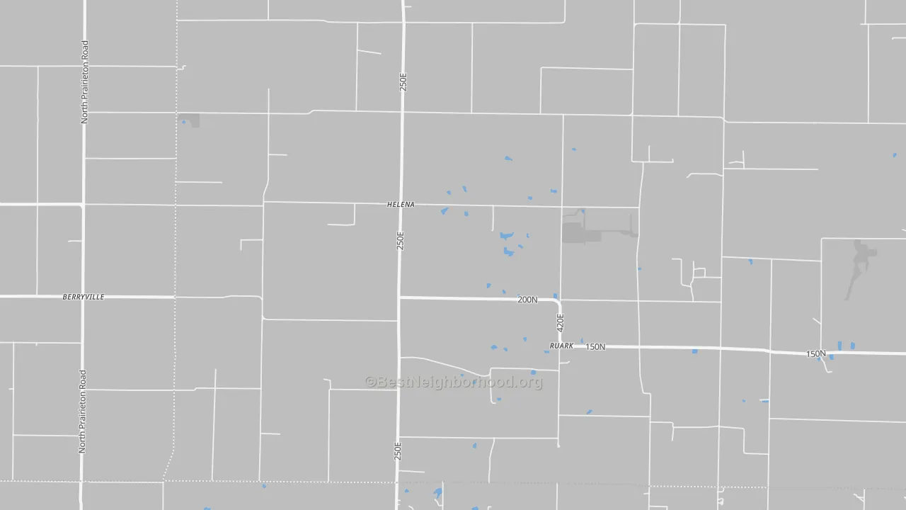 Walk Grade map of Helena, IL, walkable areas in green and car-dependent areas in red