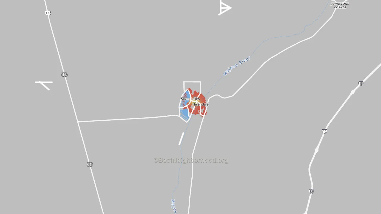 Walk Grade map of Helendale, CA, walkable areas in green and car-dependent areas in red