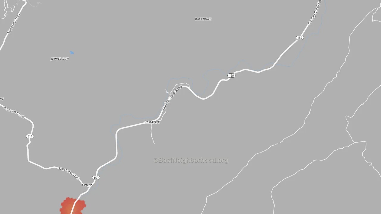 Walk Grade map of Hematite, VA, walkable areas in green and car-dependent areas in red