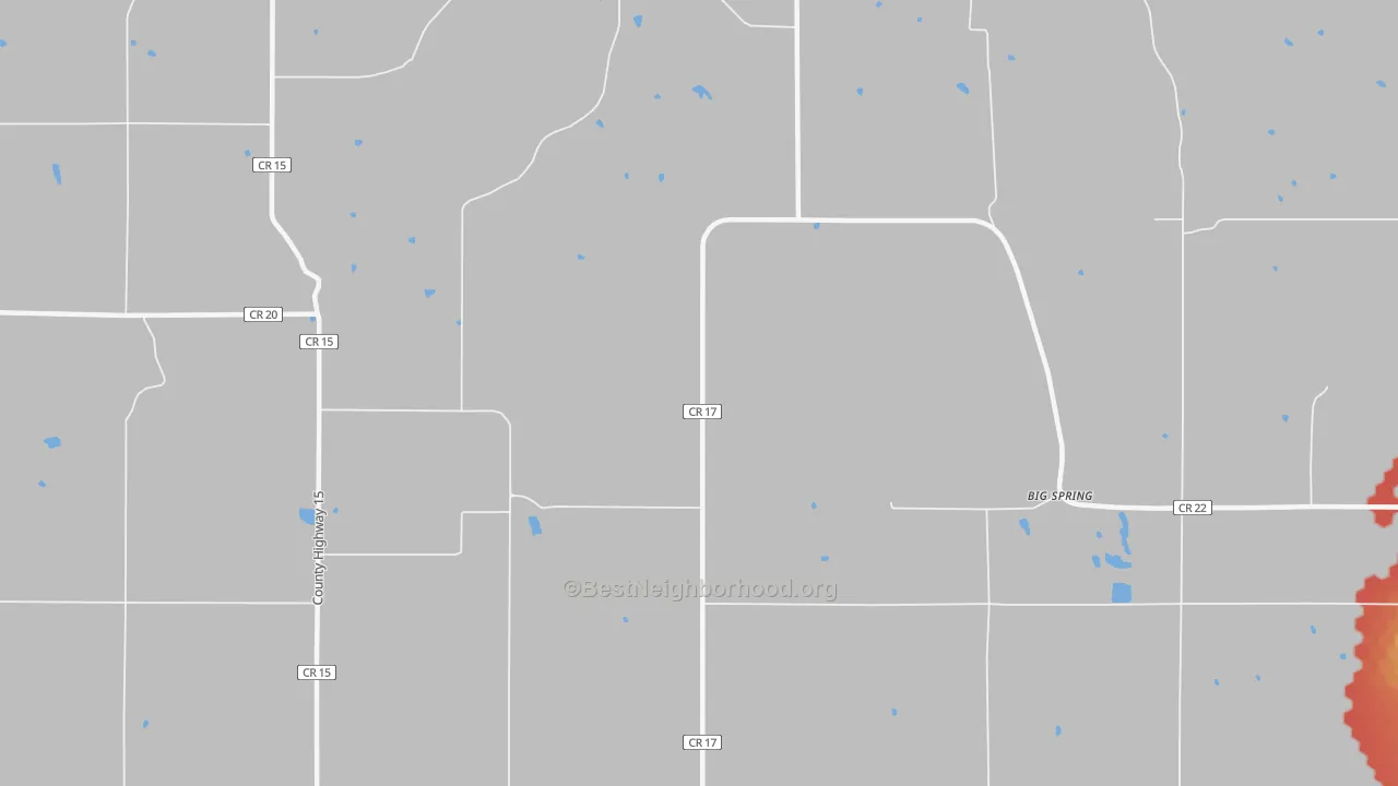 Walk Grade map of Henrytown, MN, walkable areas in green and car-dependent areas in red