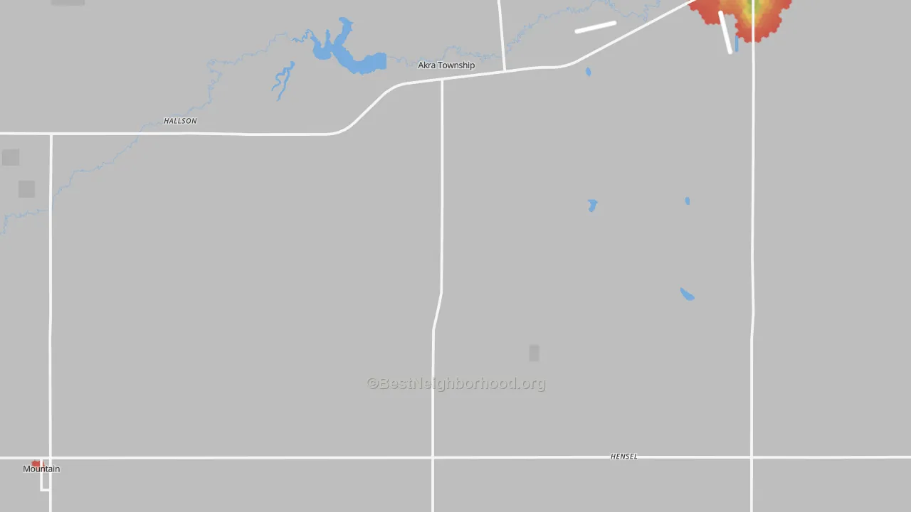 Walk Grade map of Hensel, ND, walkable areas in green and car-dependent areas in red