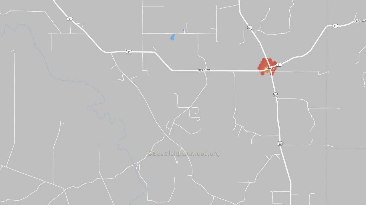 Walk Grade map of Herbine, AR, walkable areas in green and car-dependent areas in red