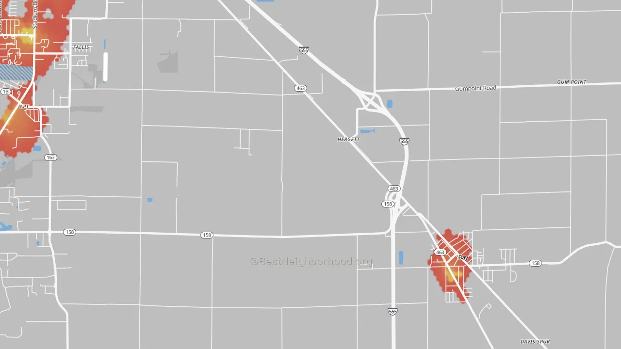 Walk Grade map of Hergett, AR, walkable areas in green and car-dependent areas in red