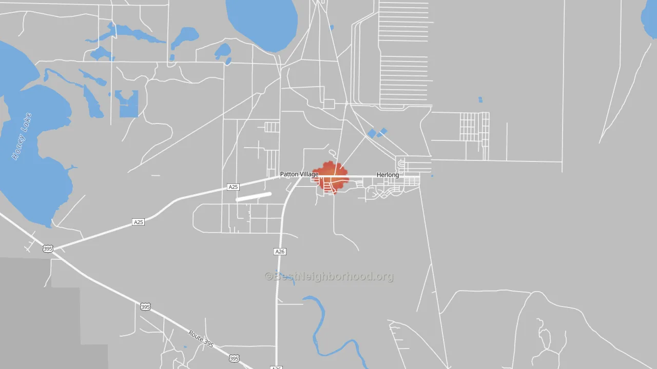 Walk Grade map of Herlong, CA, walkable areas in green and car-dependent areas in red