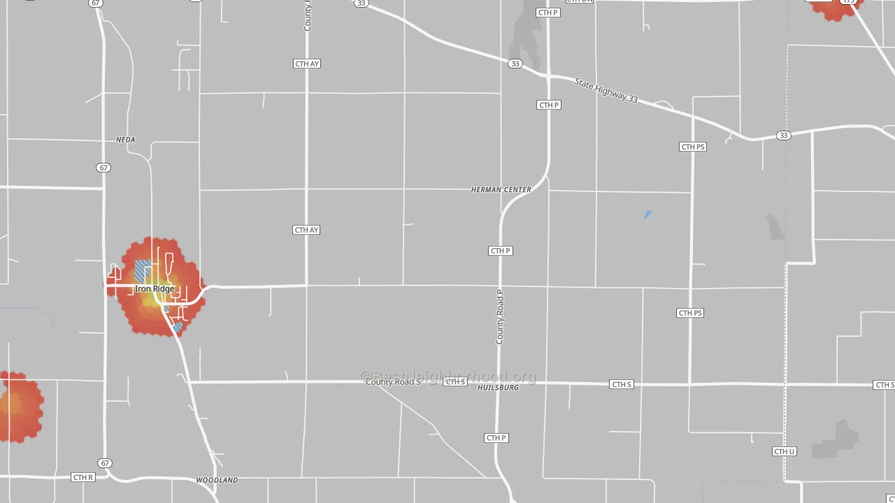 Walk Grade map of Herman Center, WI, walkable areas in green and car-dependent areas in red
