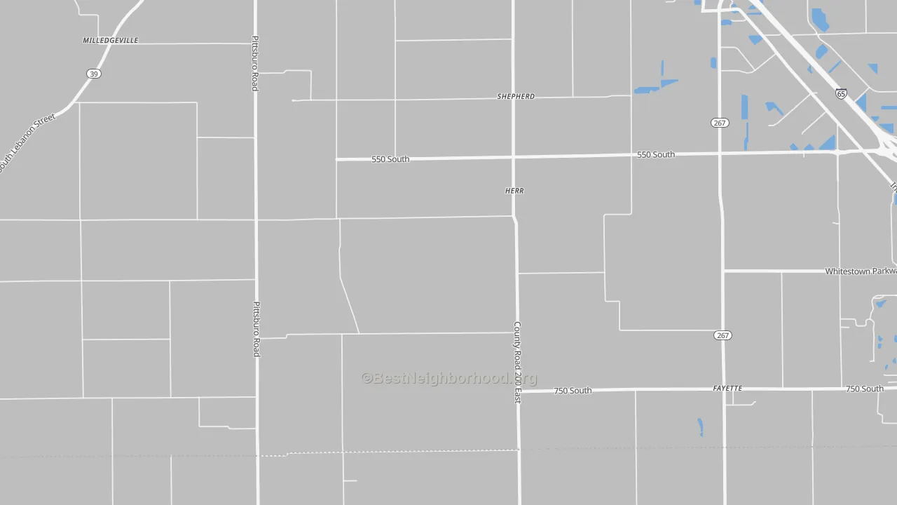Walk Grade map of Herr, IN, walkable areas in green and car-dependent areas in red