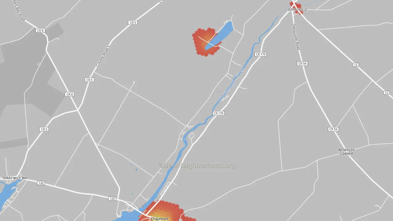 Walk Grade map of Herrick Grove, NY, walkable areas in green and car-dependent areas in red