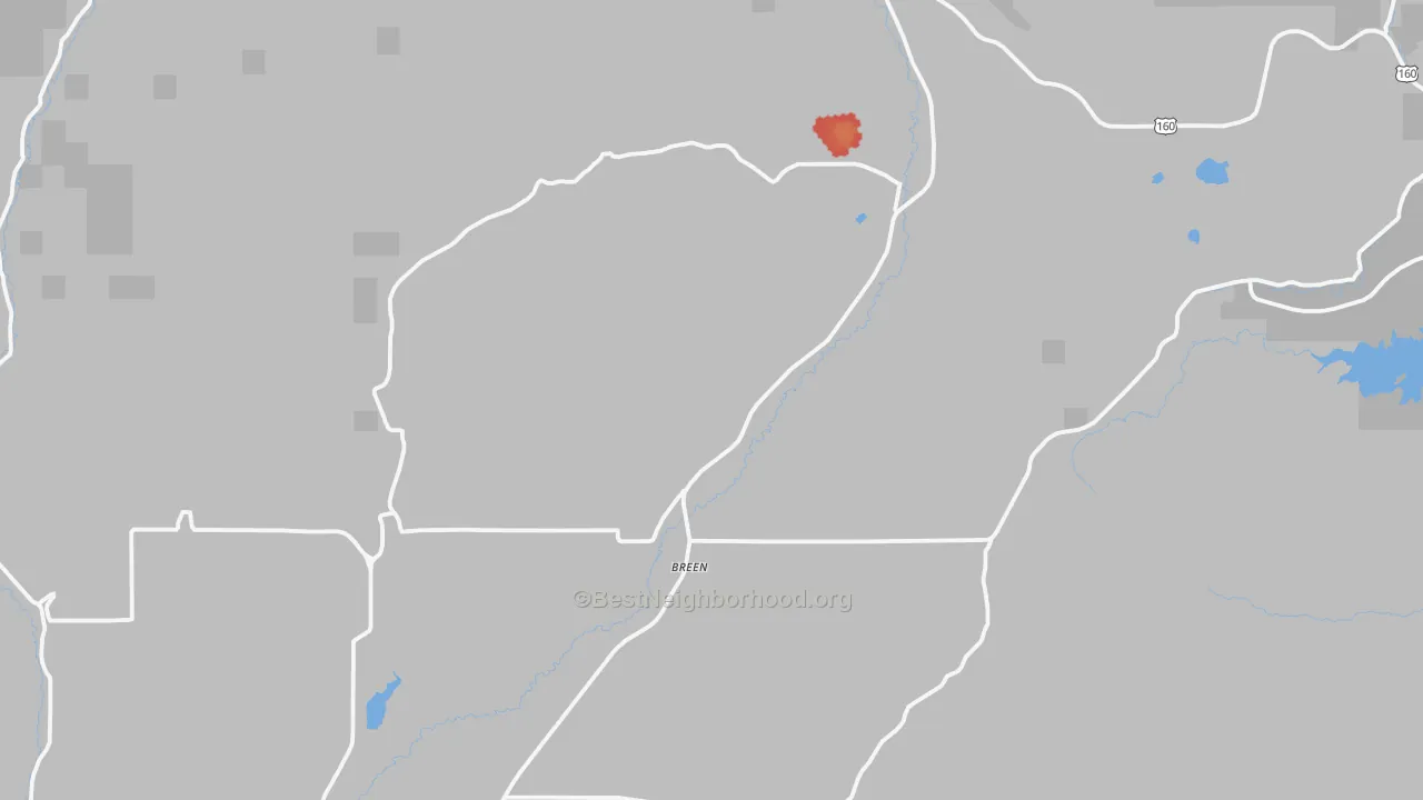 Walk Grade map of Hesperus, CO, walkable areas in green and car-dependent areas in red