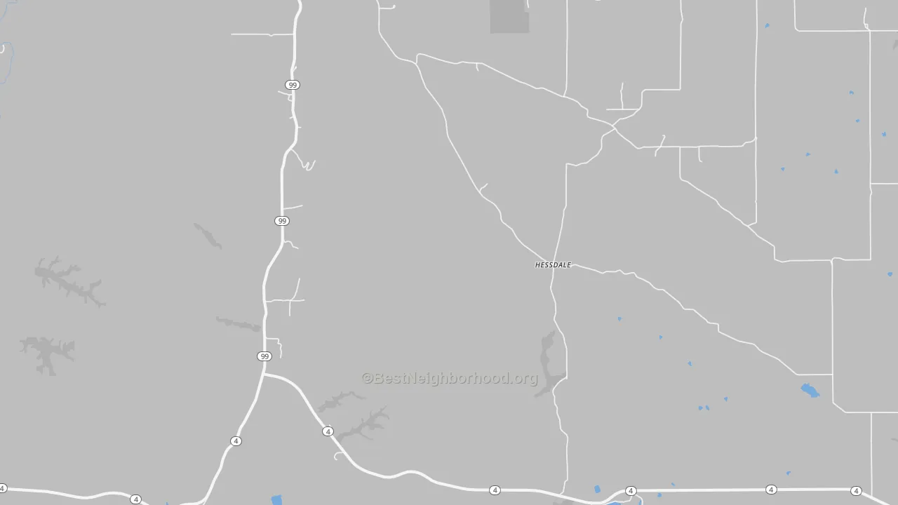 Walk Grade map of Hessdale, KS, walkable areas in green and car-dependent areas in red