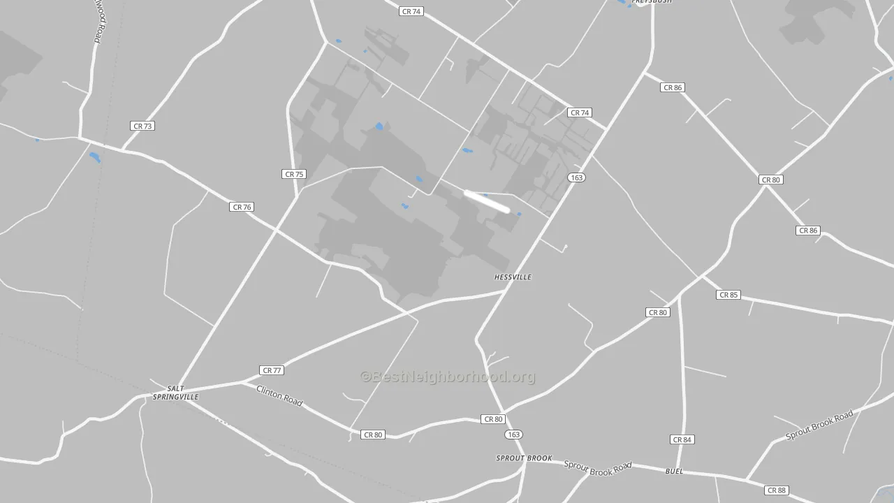 Walk Grade map of Hessville, NY, walkable areas in green and car-dependent areas in red