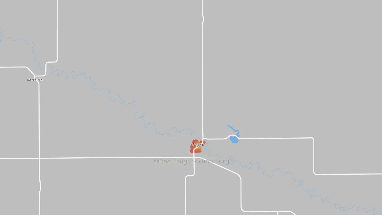 Walk Grade map of Hettinger County, ND, walkable areas in green and car-dependent areas in red