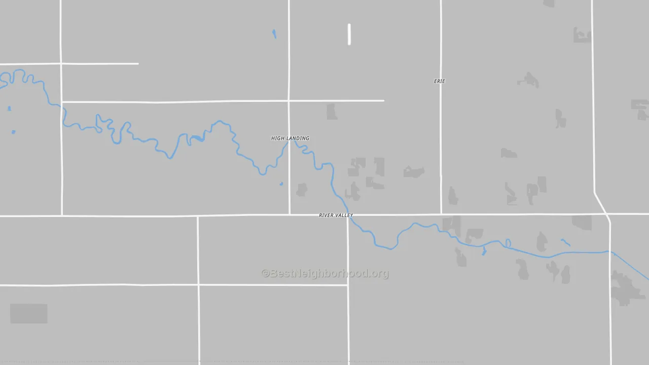 Walk Grade map of High Landing, MN, walkable areas in green and car-dependent areas in red