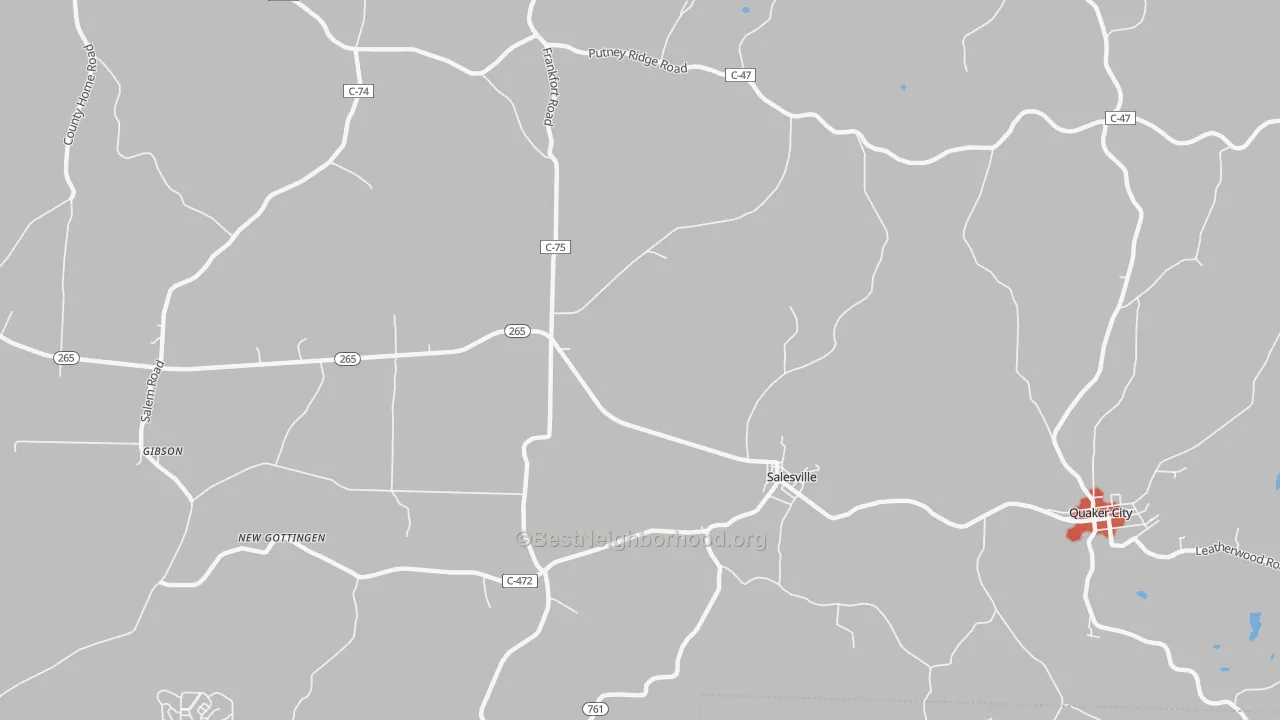 Walk Grade map of Highlandtown, OH, walkable areas in green and car-dependent areas in red