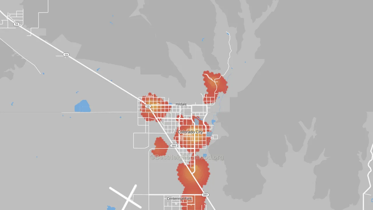 Walk Grade map of Hildale, UT, walkable areas in green and car-dependent areas in red
