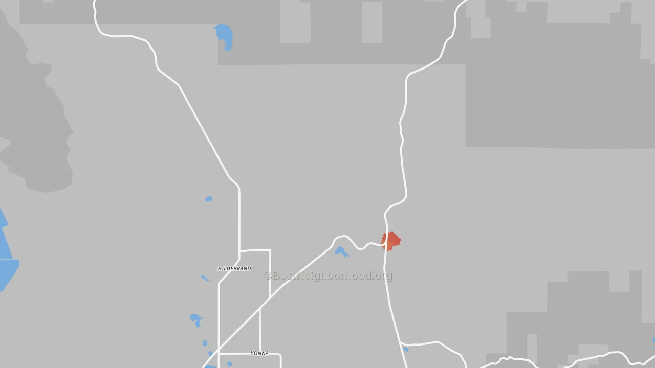 Walk Grade map of Hildebrand, OR, walkable areas in green and car-dependent areas in red
