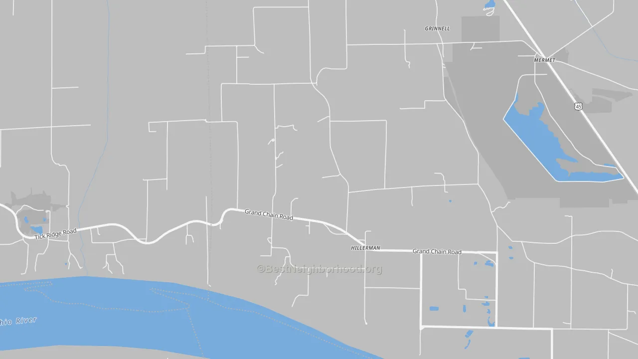 Walk Grade map of Hillerman, IL, walkable areas in green and car-dependent areas in red