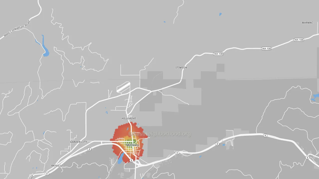 Walk Grade map of Hillgrove, WA, walkable areas in green and car-dependent areas in red