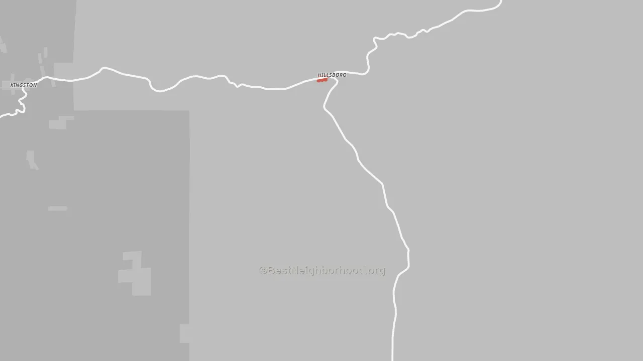Walk Grade map of Hillsboro, NM, walkable areas in green and car-dependent areas in red