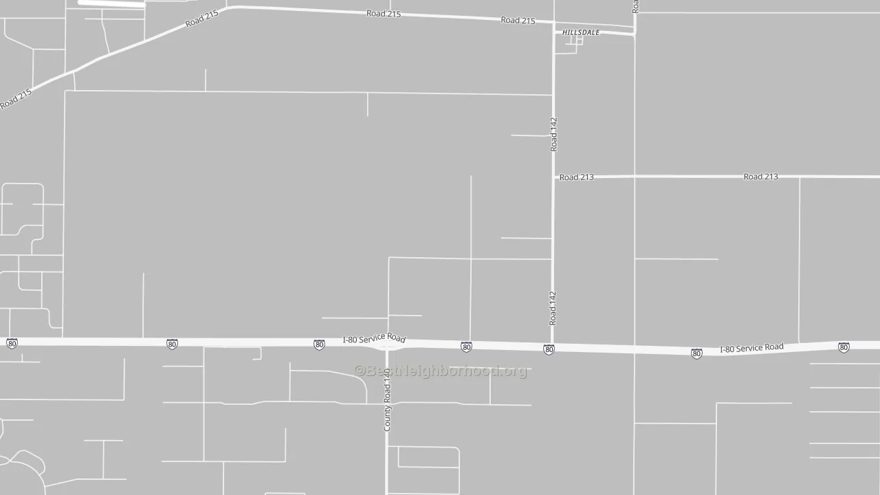 Walk Grade map of Hillsdale, WY, walkable areas in green and car-dependent areas in red
