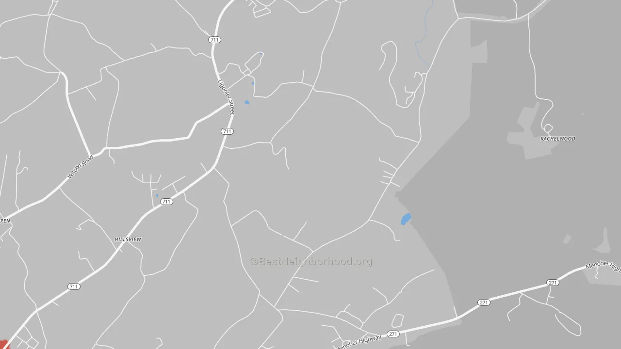 Walk Grade map of Hillsview, PA, walkable areas in green and car-dependent areas in red