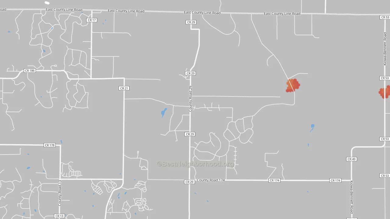 Walk Grade map of Hilltop, CO, walkable areas in green and car-dependent areas in red