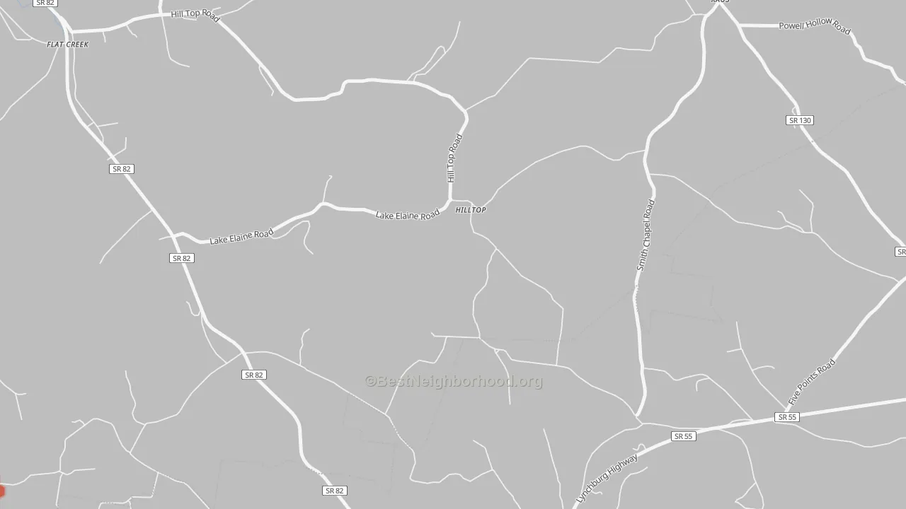 Walk Grade map of Hilltop, TN, walkable areas in green and car-dependent areas in red