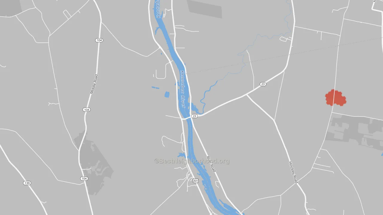 Walk Grade map of Hinckley, ME, walkable areas in green and car-dependent areas in red
