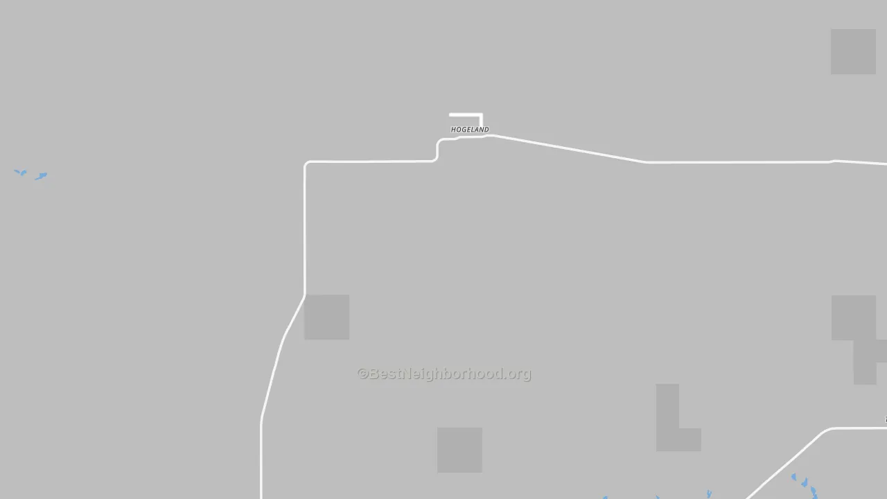 Walk Grade map of Hogeland, MT, walkable areas in green and car-dependent areas in red