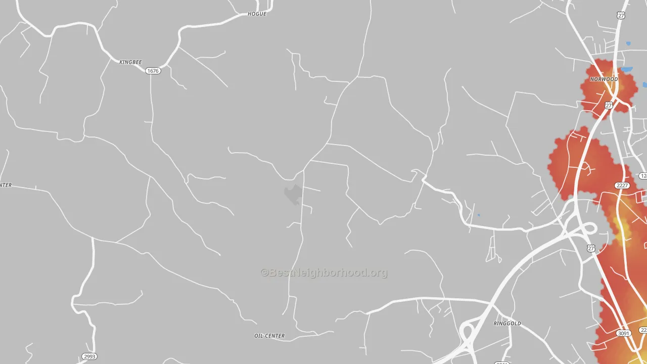 Walk Grade map of Hogue, KY, walkable areas in green and car-dependent areas in red