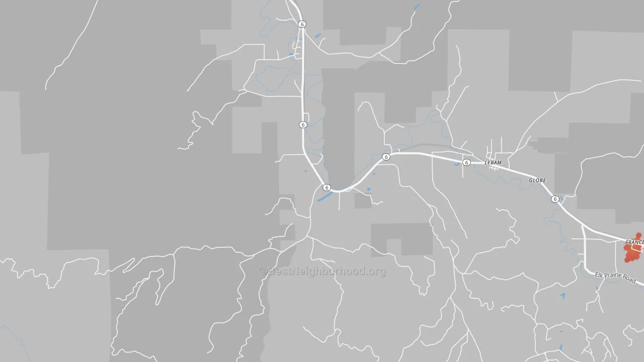 Walk Grade map of Holcomb, WA, walkable areas in green and car-dependent areas in red