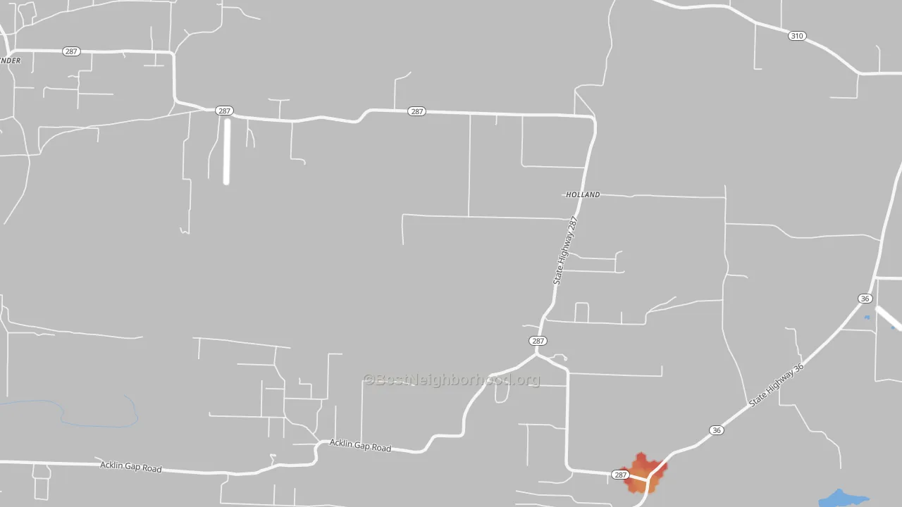 Walk Grade map of Holland, AR, walkable areas in green and car-dependent areas in red