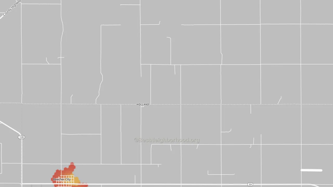 Walk Grade map of Holland, IL, walkable areas in green and car-dependent areas in red