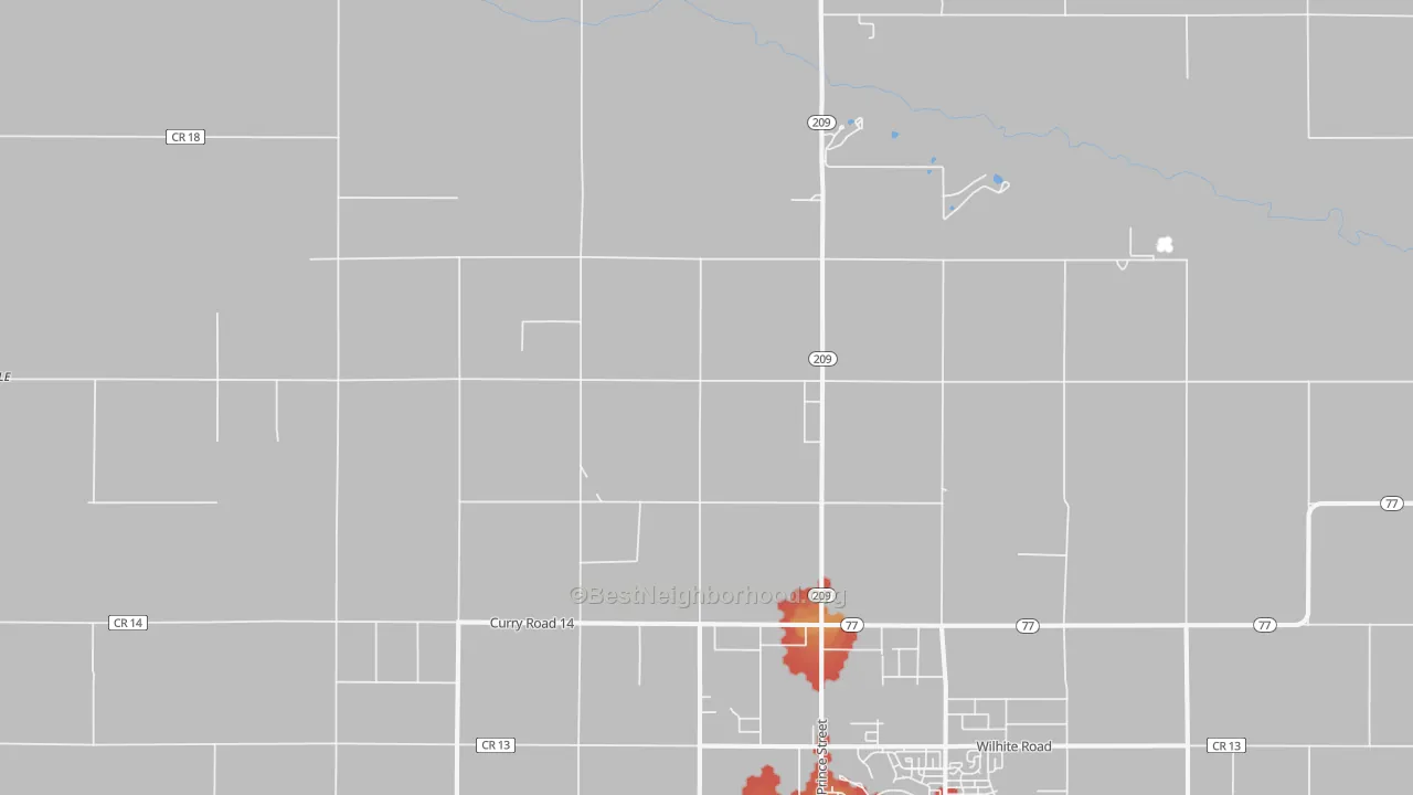 Walk Grade map of Hollene, NM, walkable areas in green and car-dependent areas in red