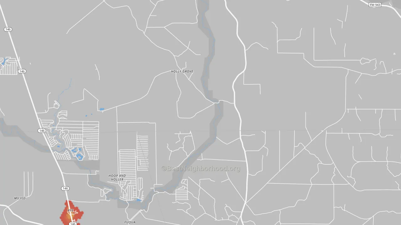 Walk Grade map of Holly Grove, TX, walkable areas in green and car-dependent areas in red