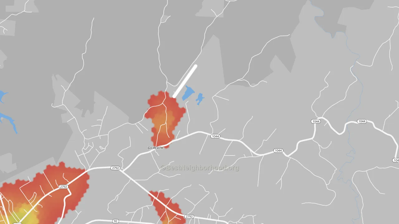 Walk Grade map of Hollyhill, KY, walkable areas in green and car-dependent areas in red