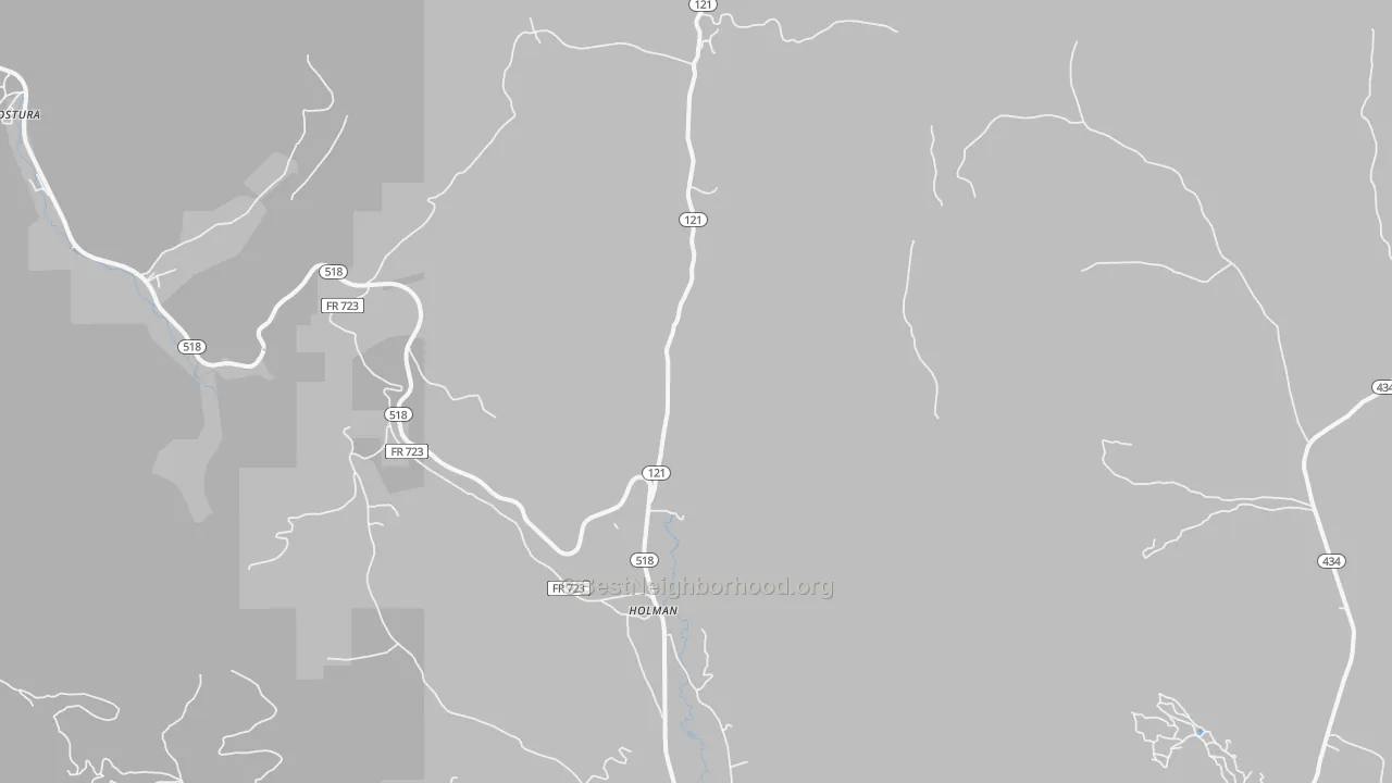 Walk Grade map of Holman, NM, walkable areas in green and car-dependent areas in red