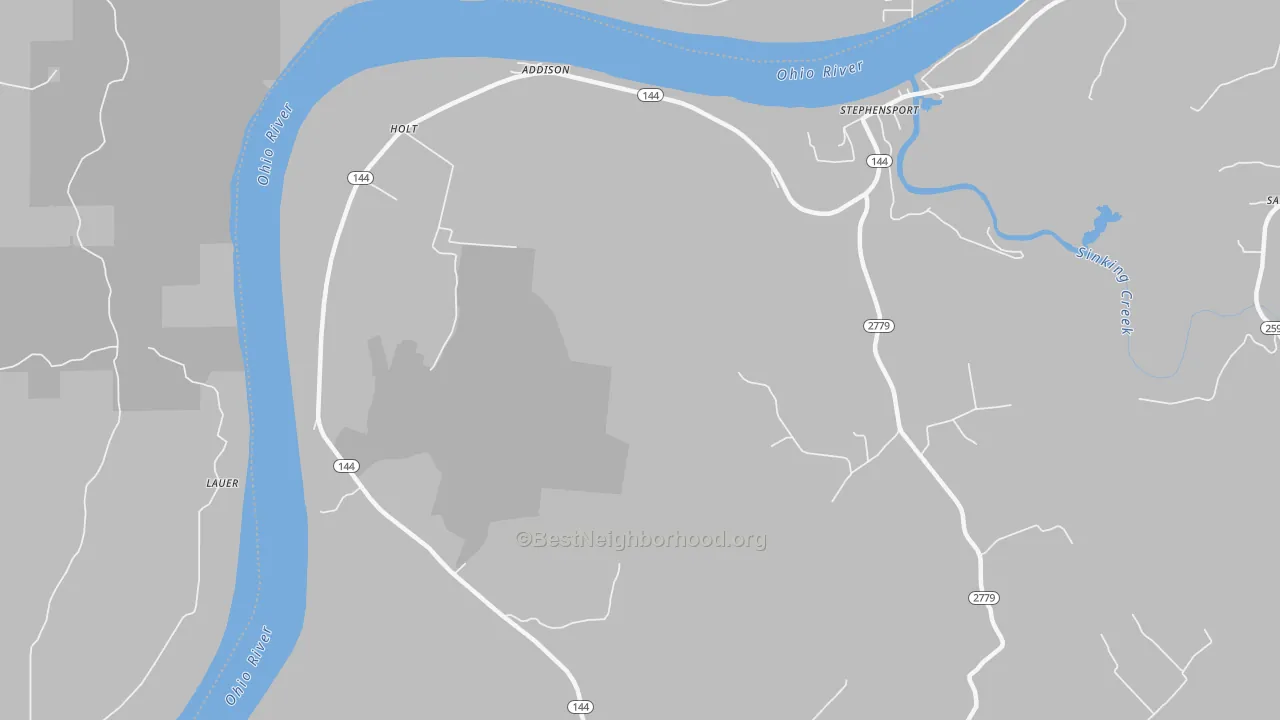 Walk Grade map of Holt, KY, walkable areas in green and car-dependent areas in red