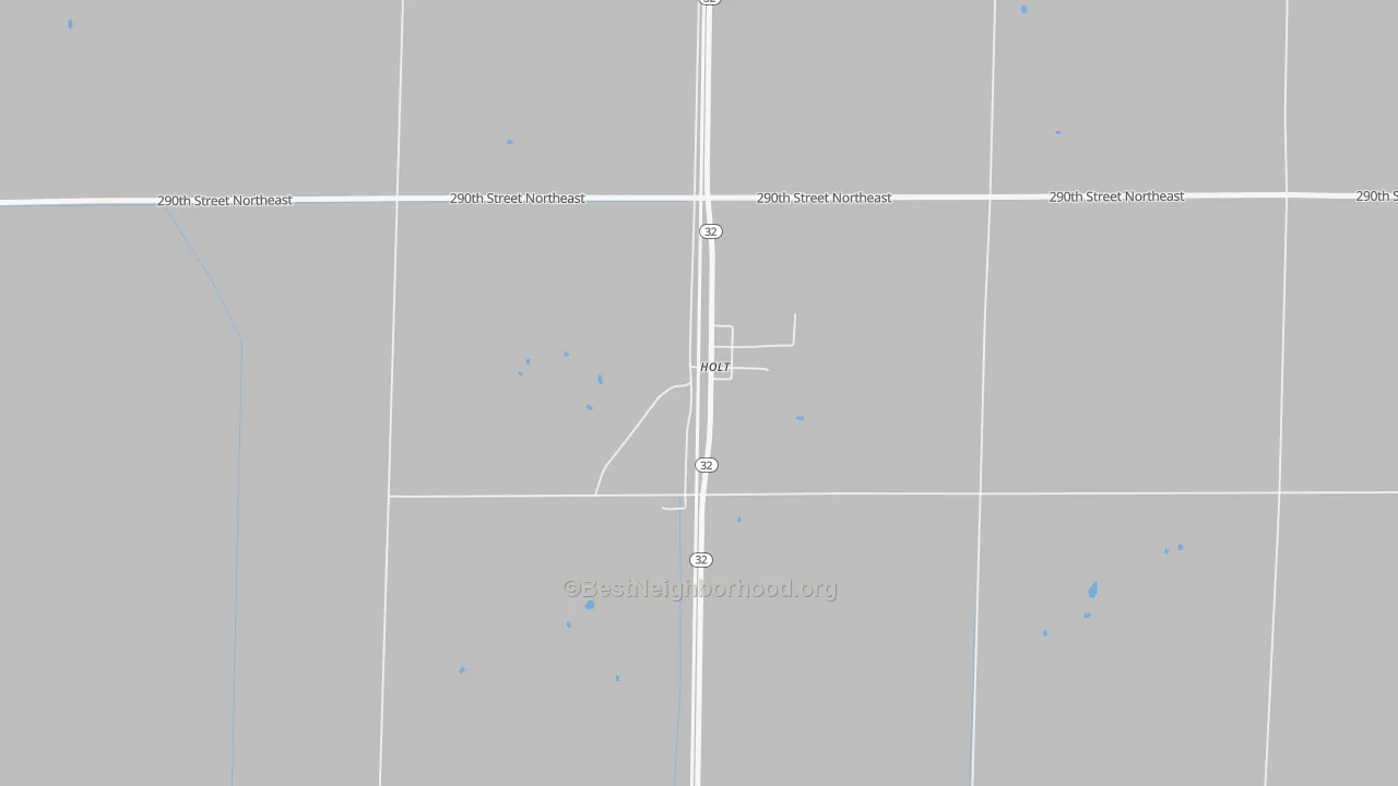 Walk Grade map of Holt, MN, walkable areas in green and car-dependent areas in red
