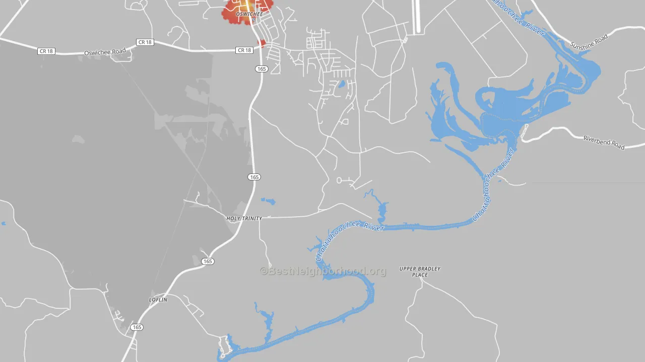 Walk Grade map of Holy Trinity, AL, walkable areas in green and car-dependent areas in red