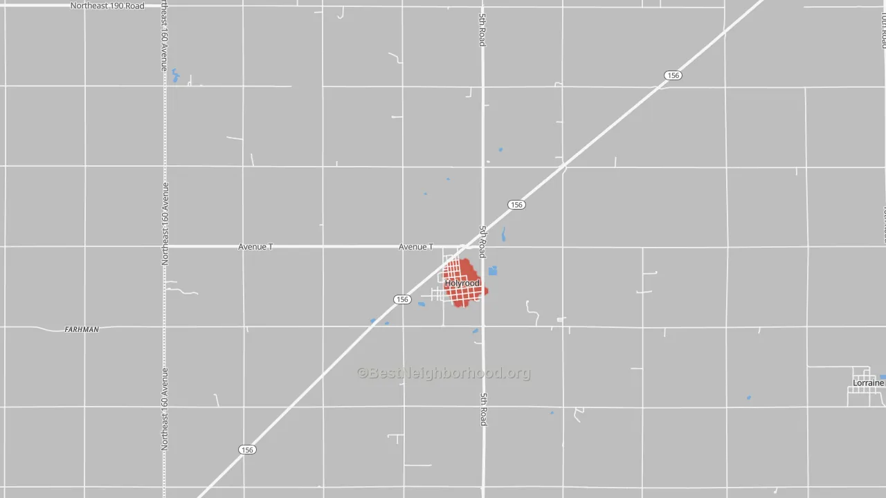 Walk Grade map of Holyrood, KS, walkable areas in green and car-dependent areas in red