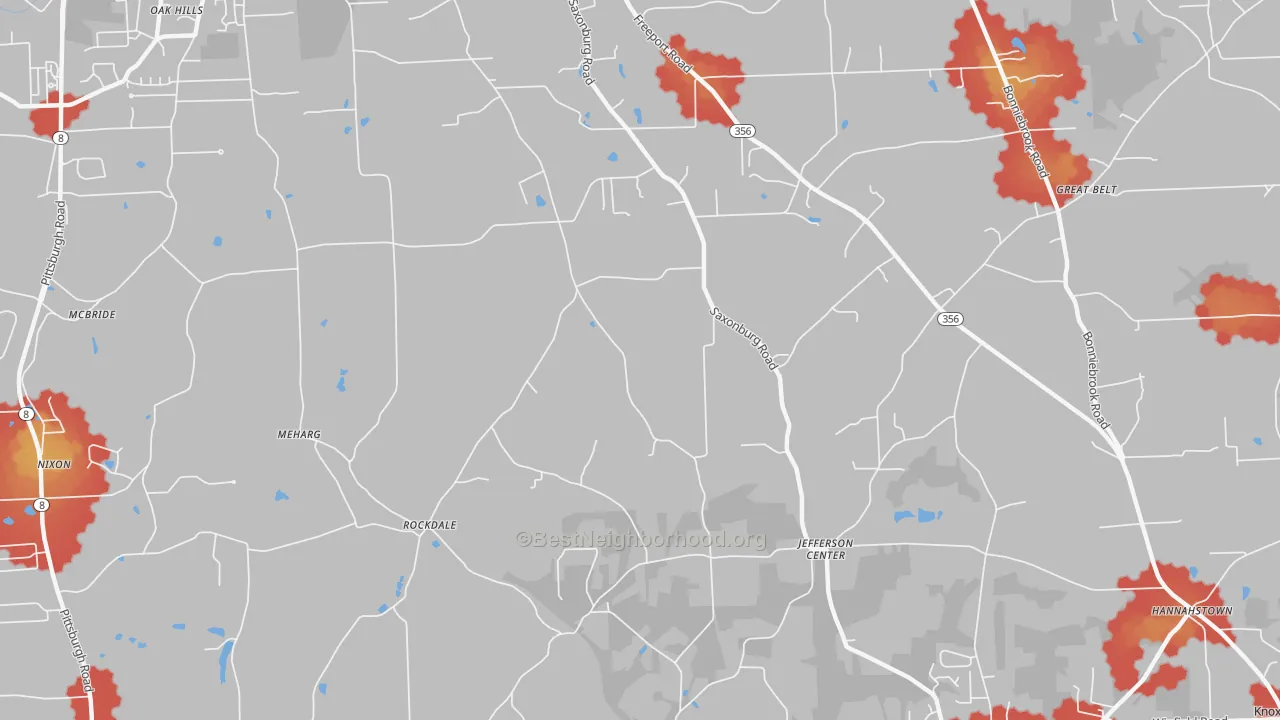 Walk Grade map of Homeacre, PA, walkable areas in green and car-dependent areas in red