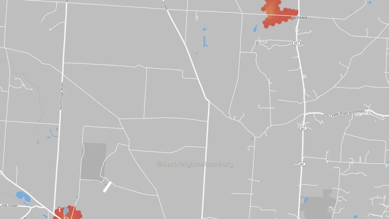 Walk Grade map of Homer, OH, walkable areas in green and car-dependent areas in red