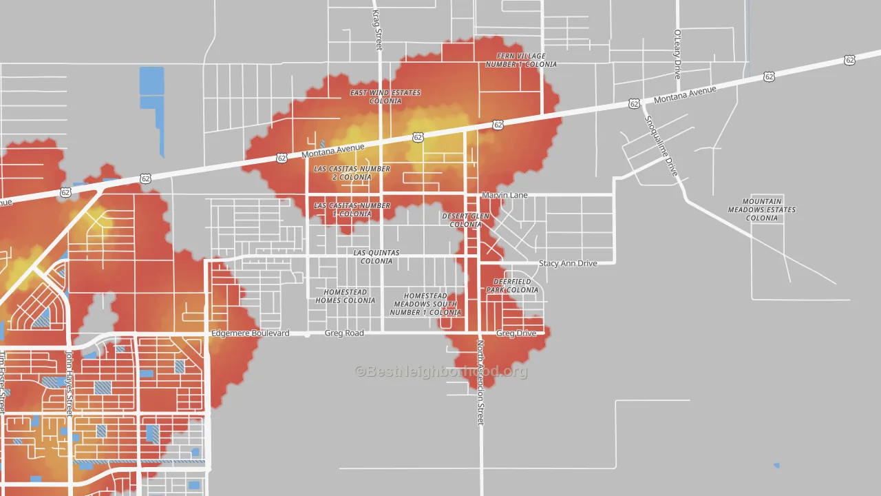 Walk Grade map of Homestead Meadows South, TX, walkable areas in green and car-dependent areas in red
