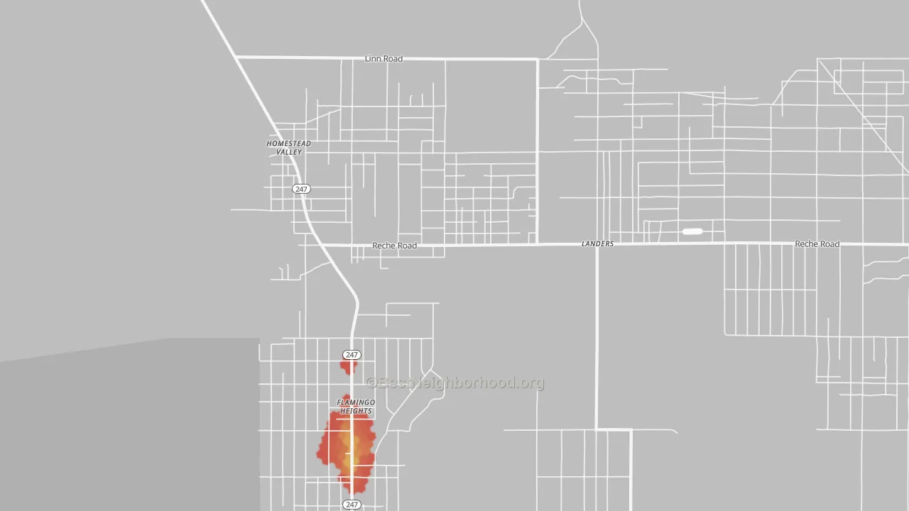 Walk Grade map of Homestead Valley, CA, walkable areas in green and car-dependent areas in red