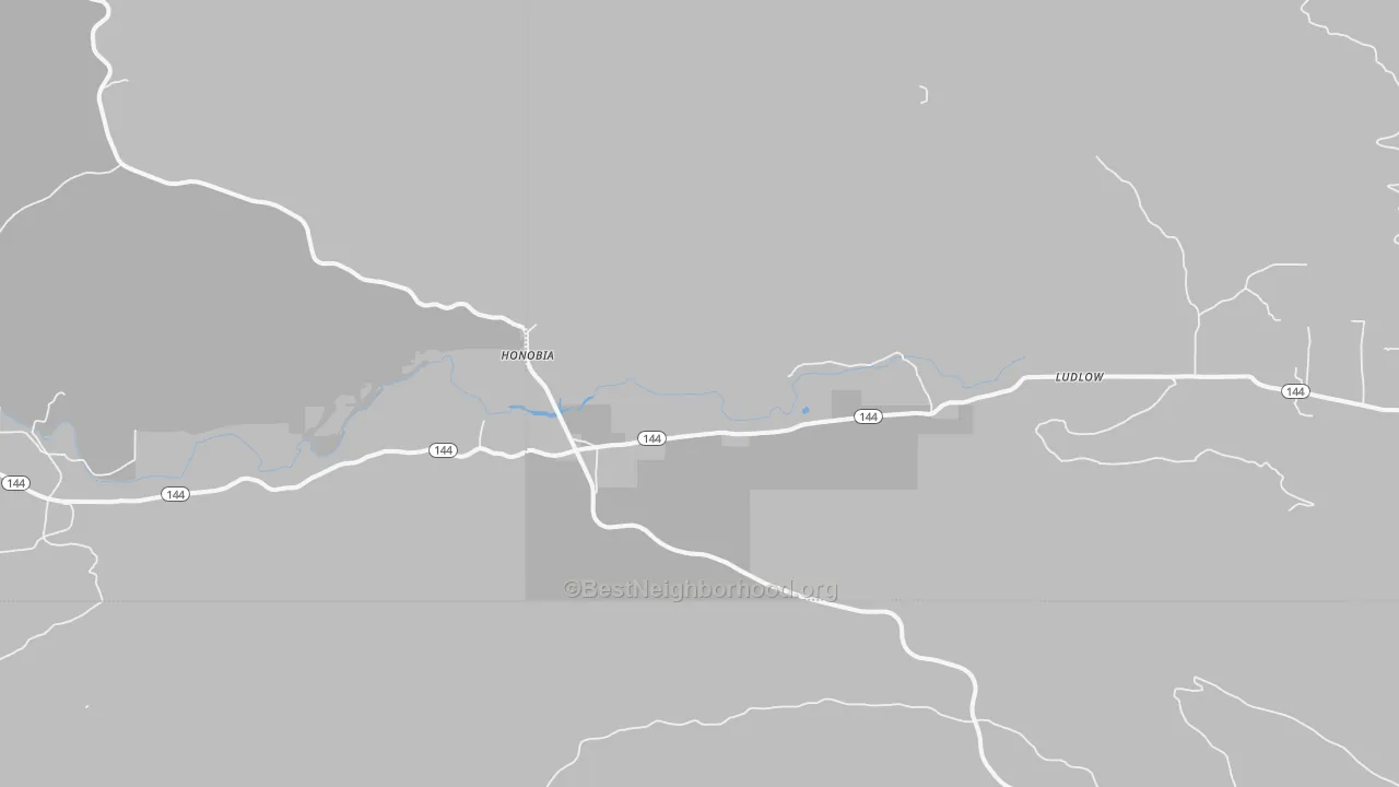 Walk Grade map of Honobia, OK, walkable areas in green and car-dependent areas in red