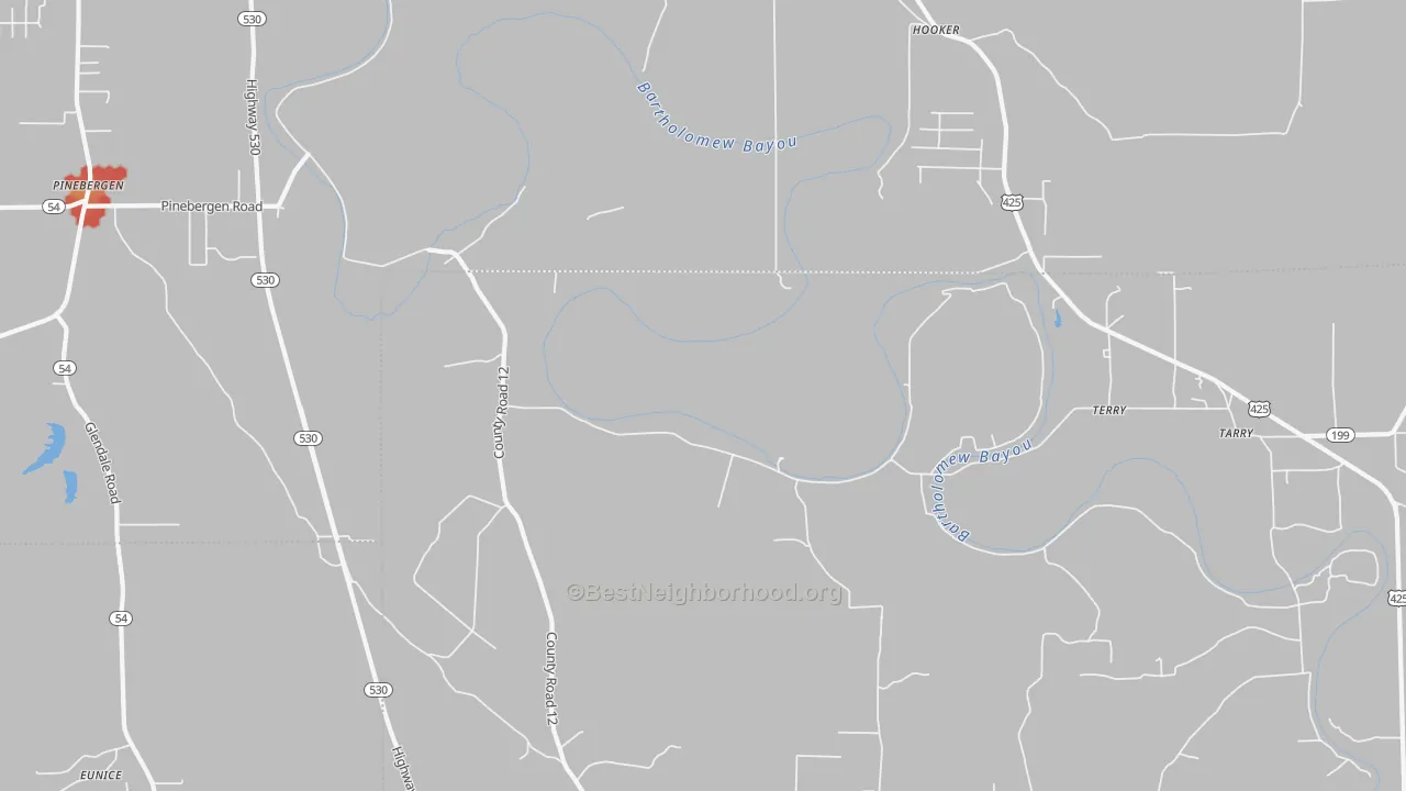 Walk Grade map of Hooker, AR, walkable areas in green and car-dependent areas in red