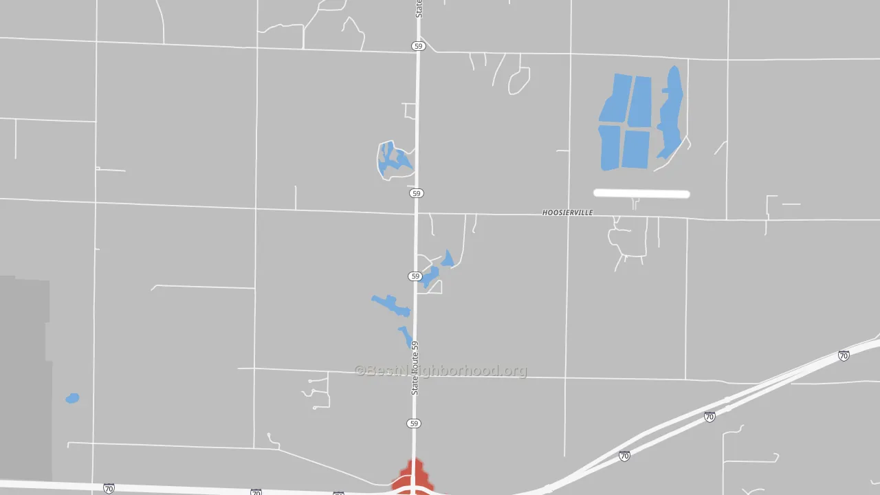 Walk Grade map of Hoosierville, IN, walkable areas in green and car-dependent areas in red