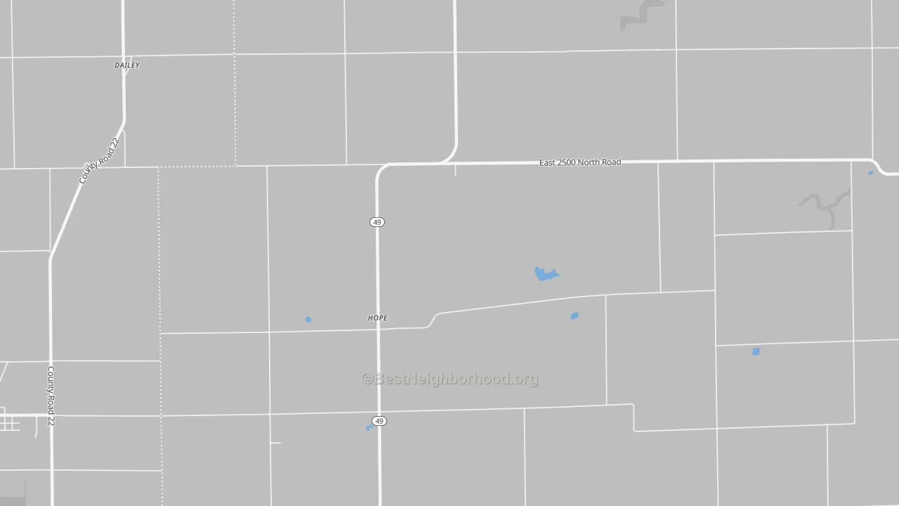 Walk Grade map of Hope, IL, walkable areas in green and car-dependent areas in red