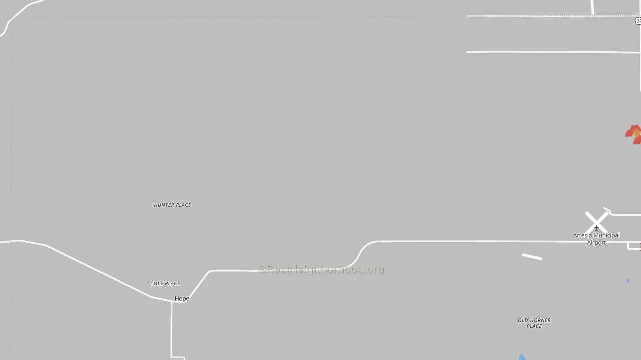 Walk Grade map of Hope, NM, walkable areas in green and car-dependent areas in red
