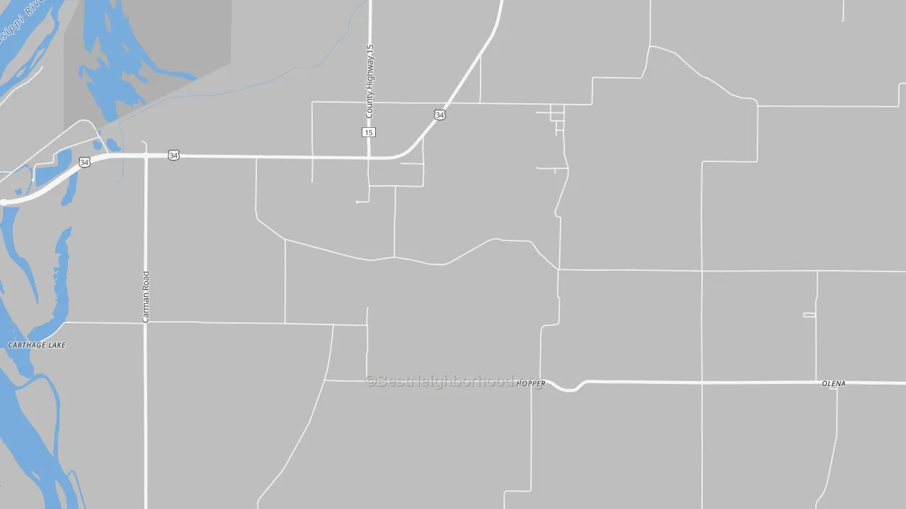 Walk Grade map of Hopper, IL, walkable areas in green and car-dependent areas in red